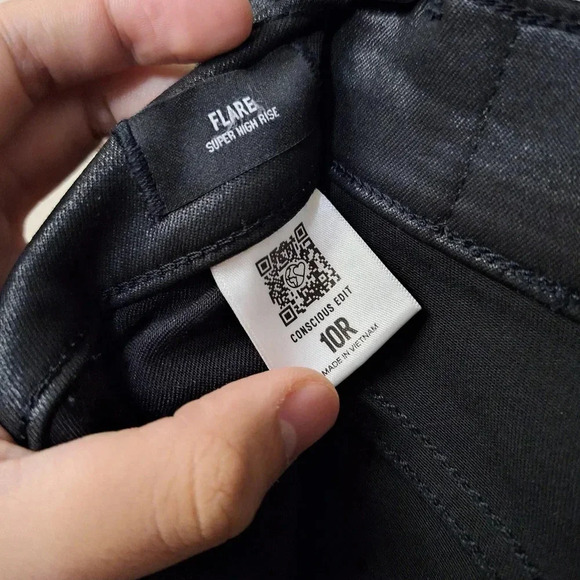 Express Black Faux Leather Wax Soft Lightweight Flare Super High Rise Jeans - Picture 14 of 14